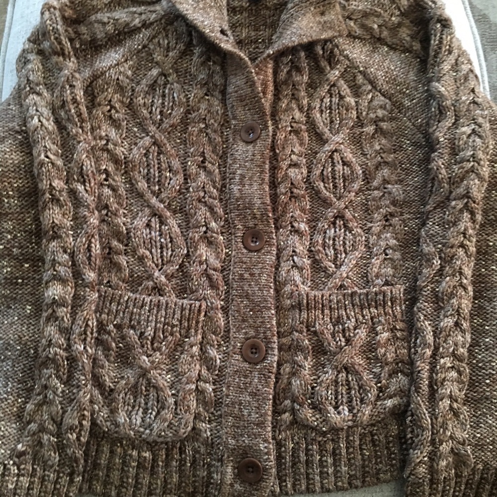 Metallic tweed mock neck cardigan